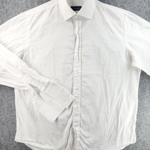 Canali Cotton French Cuff Italy 16.5 White Solid Button Up Men Luxury Shirt - Picture 2 of 16
